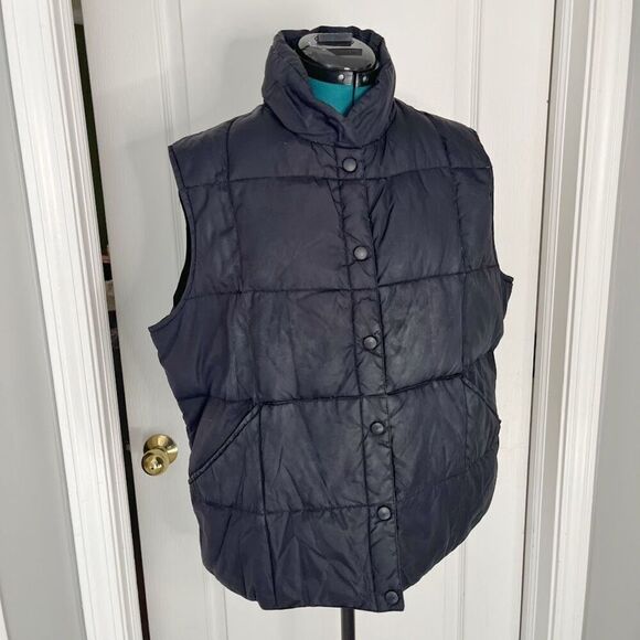 Lands' End Quilted Goose Down Feather Button Pocked Zip Sleeveless Puffer Vest - Picture 2 of 8